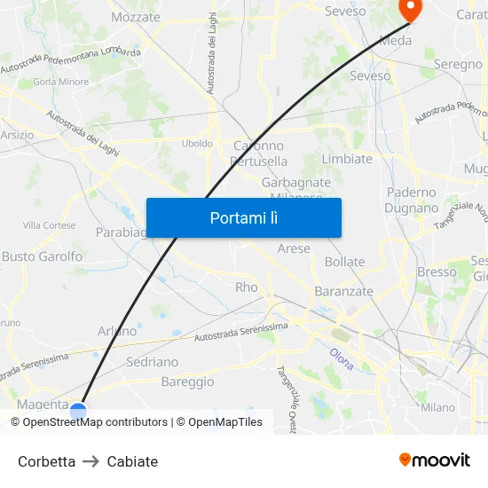 Corbetta to Cabiate map