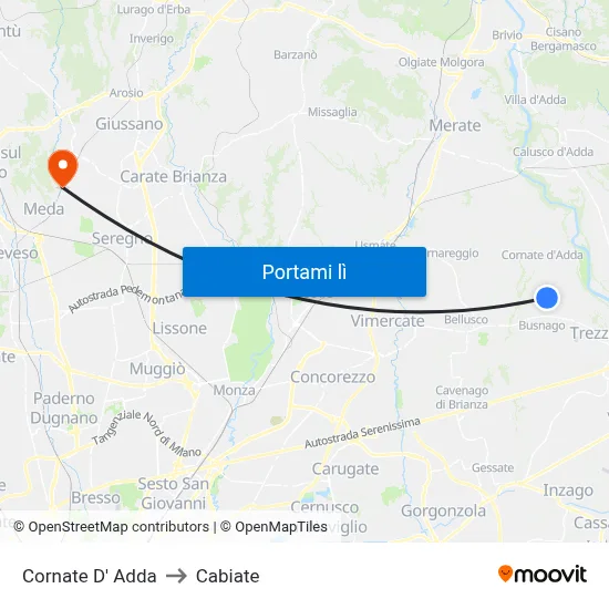 Cornate D' Adda to Cabiate map