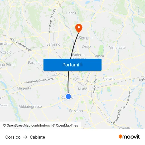 Corsico to Cabiate map