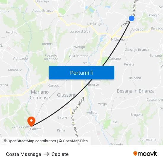 Costa Masnaga to Cabiate map
