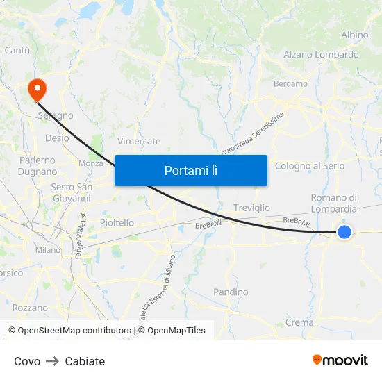 Covo to Cabiate map