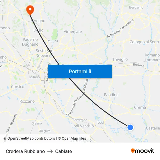 Credera Rubbiano to Cabiate map