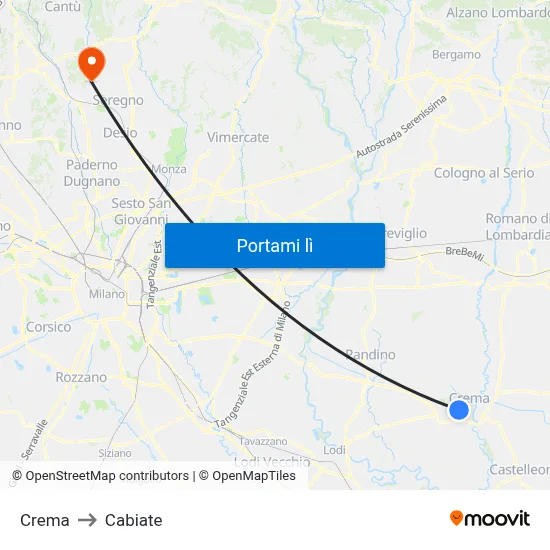 Crema to Cabiate map