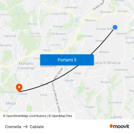 Cremella to Cabiate map