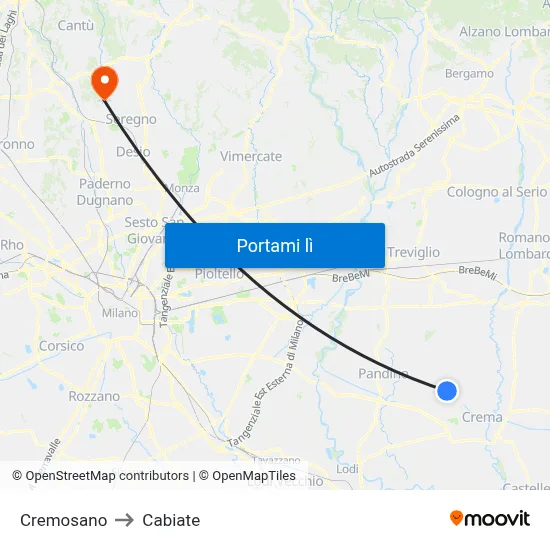 Cremosano to Cabiate map