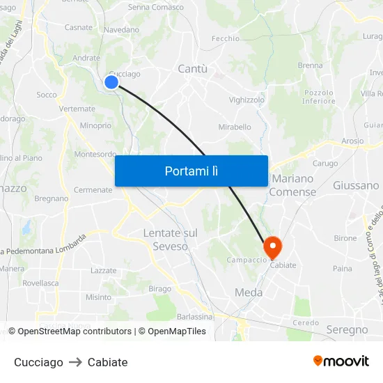 Cucciago to Cabiate map