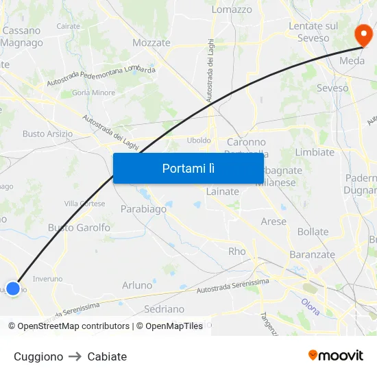 Cuggiono to Cabiate map