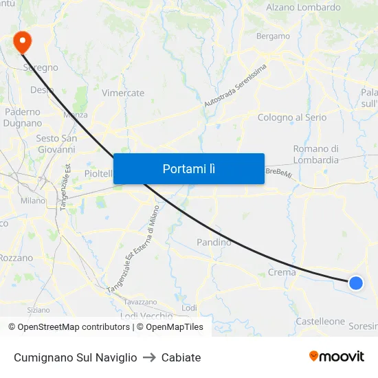 Cumignano Sul Naviglio to Cabiate map
