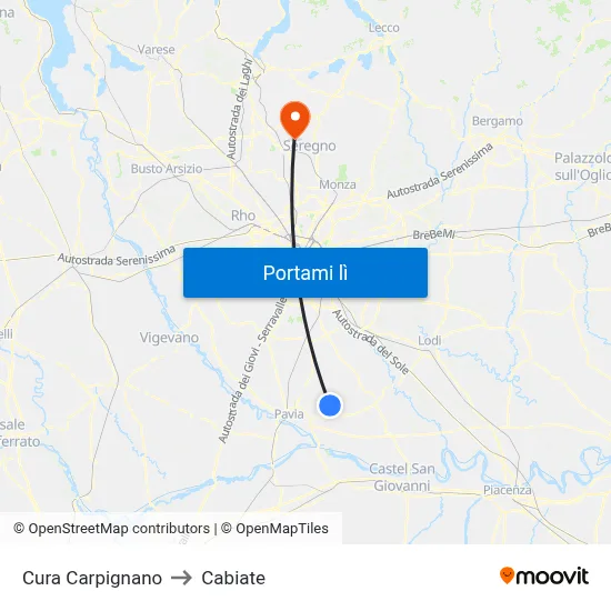 Cura Carpignano to Cabiate map