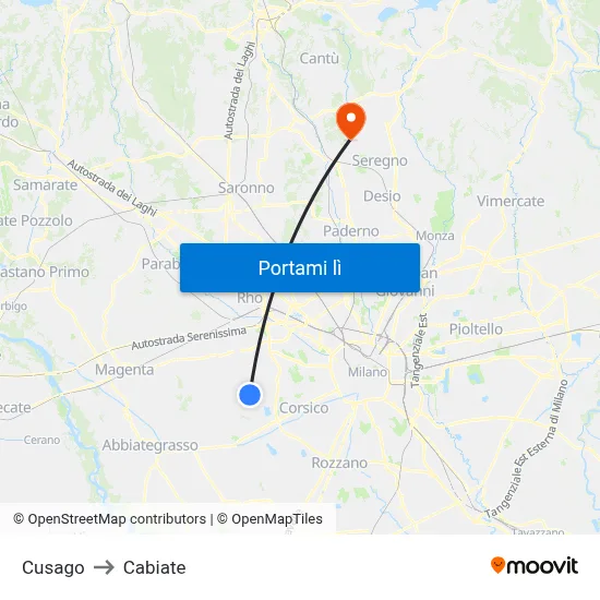 Cusago to Cabiate map