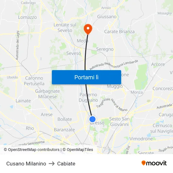 Cusano Milanino to Cabiate map