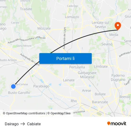 Dairago to Cabiate map