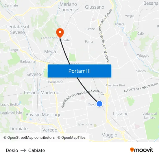 Desio to Cabiate map