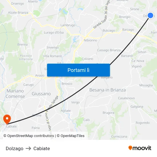 Dolzago to Cabiate map