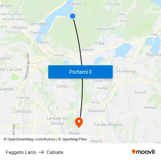 Faggeto Lario to Cabiate map