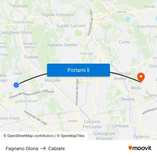 Fagnano Olona to Cabiate map