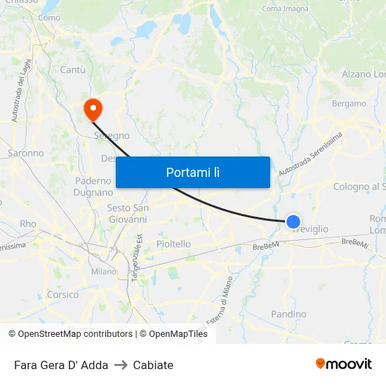 Fara Gera D' Adda to Cabiate map