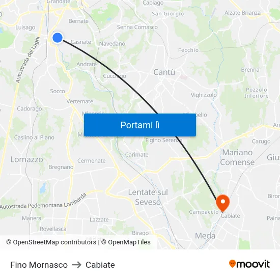 Fino Mornasco to Cabiate map