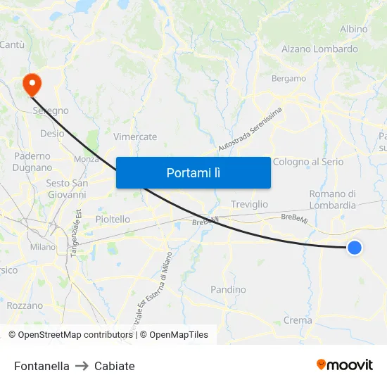 Fontanella to Cabiate map