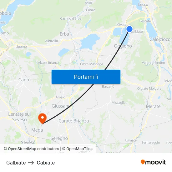 Galbiate to Cabiate map