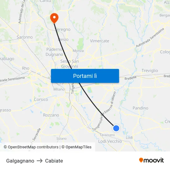 Galgagnano to Cabiate map