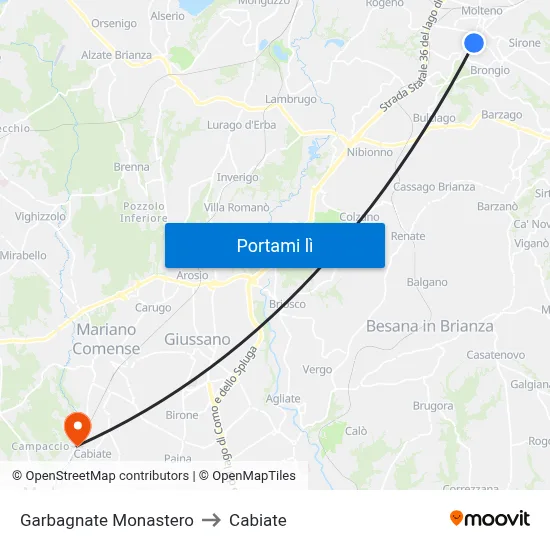 Garbagnate Monastero to Cabiate map