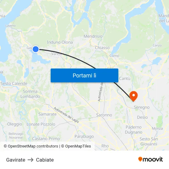 Gavirate to Cabiate map