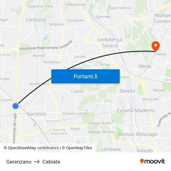 Gerenzano to Cabiate map
