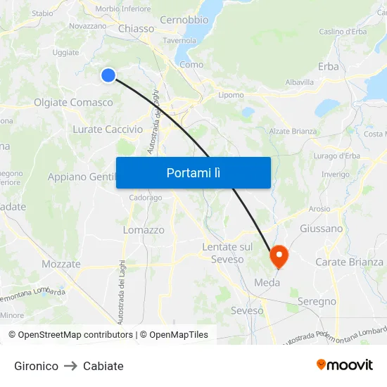 Gironico to Cabiate map