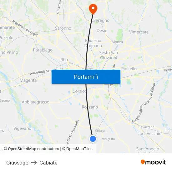 Giussago to Cabiate map