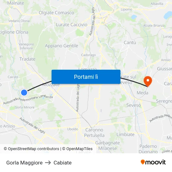 Gorla Maggiore to Cabiate map
