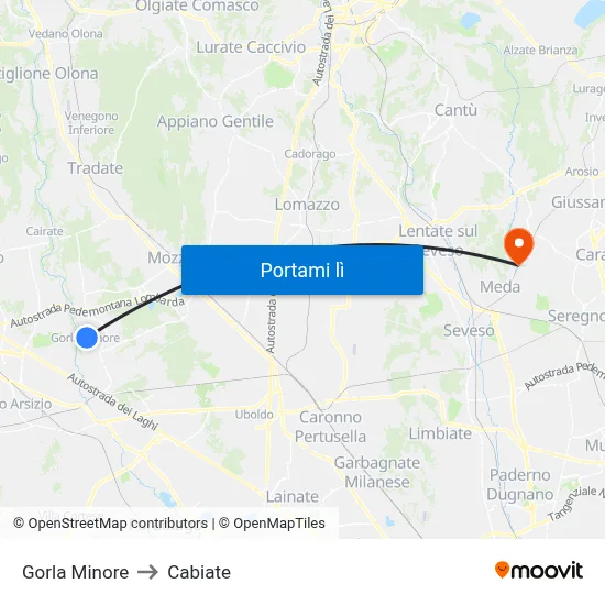 Gorla Minore to Cabiate map