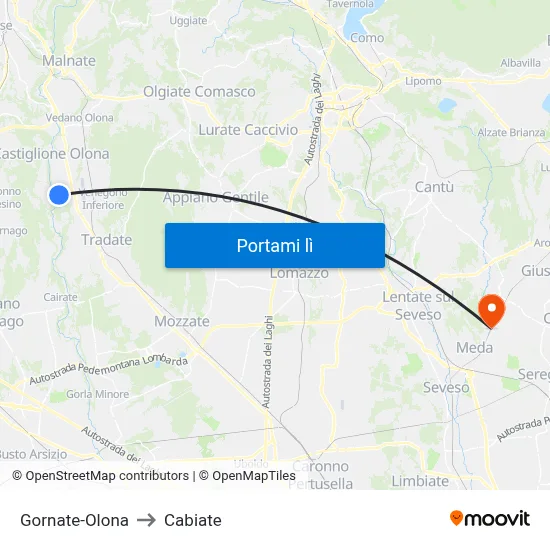 Gornate-Olona to Cabiate map