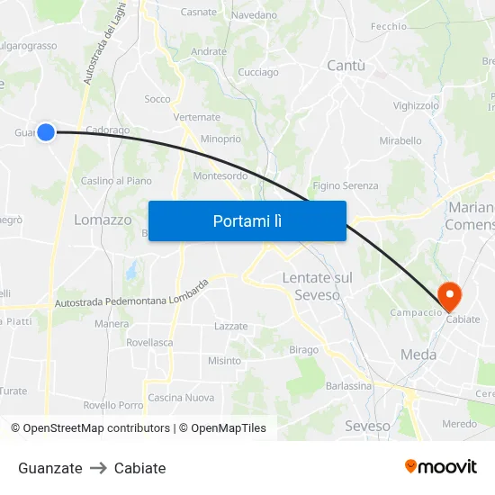 Guanzate to Cabiate map