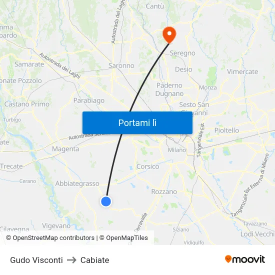 Gudo Visconti to Cabiate map