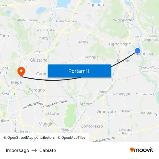 Imbersago to Cabiate map