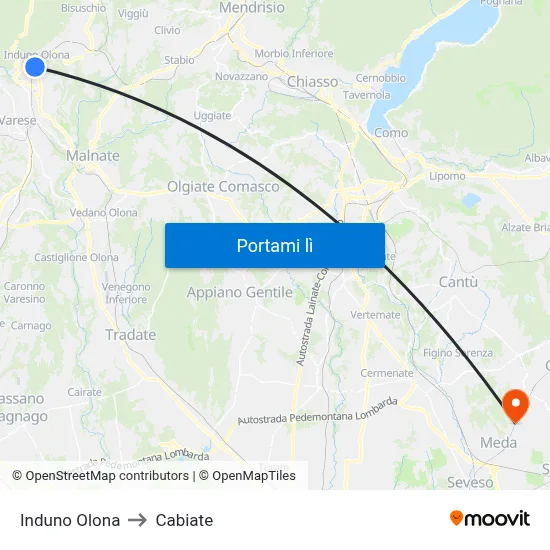 Induno Olona to Cabiate map