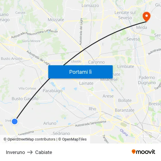 Inveruno to Cabiate map
