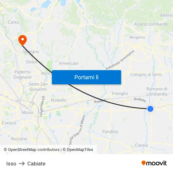 Isso to Cabiate map