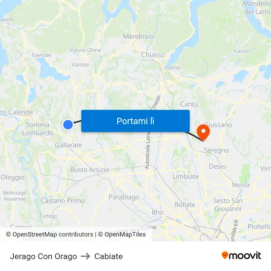 Jerago Con Orago to Cabiate map