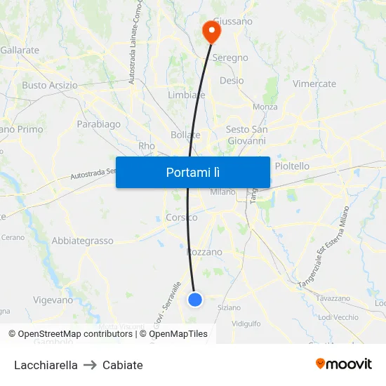 Lacchiarella to Cabiate map