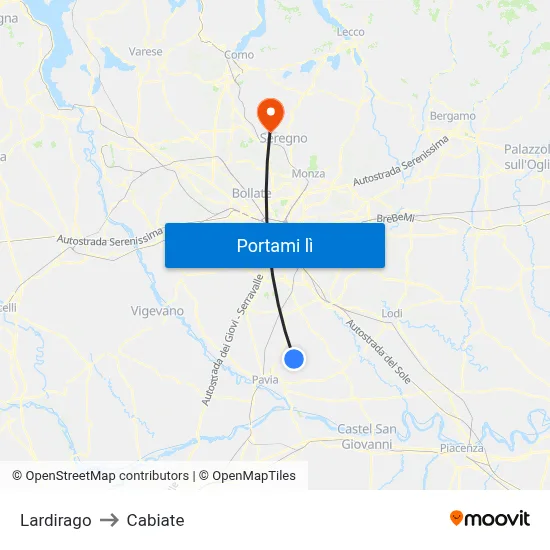 Lardirago to Cabiate map
