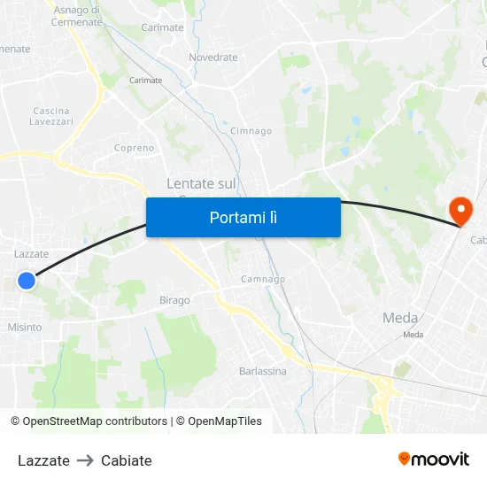 Lazzate to Cabiate map