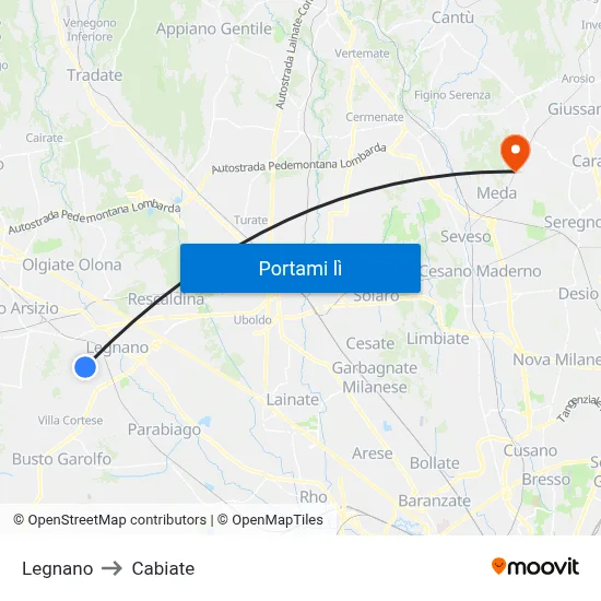 Legnano to Cabiate map