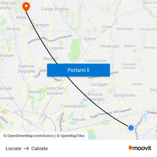 Liscate to Cabiate map