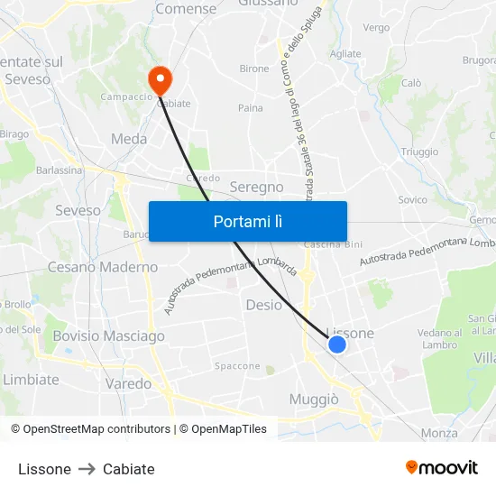 Lissone to Cabiate map