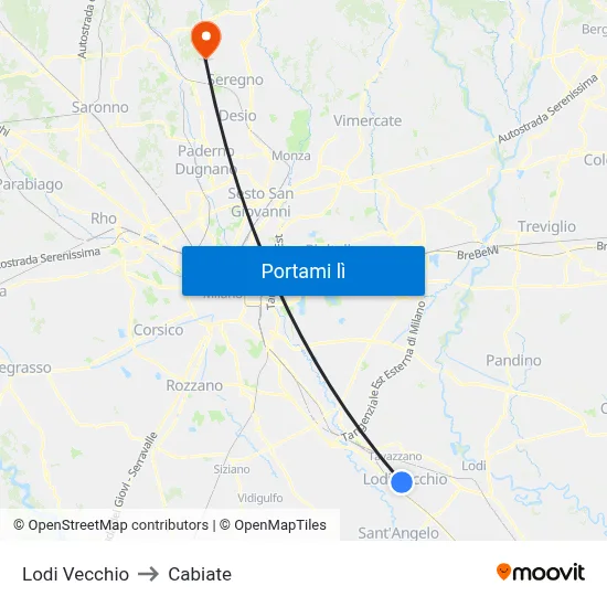 Lodi Vecchio to Cabiate map