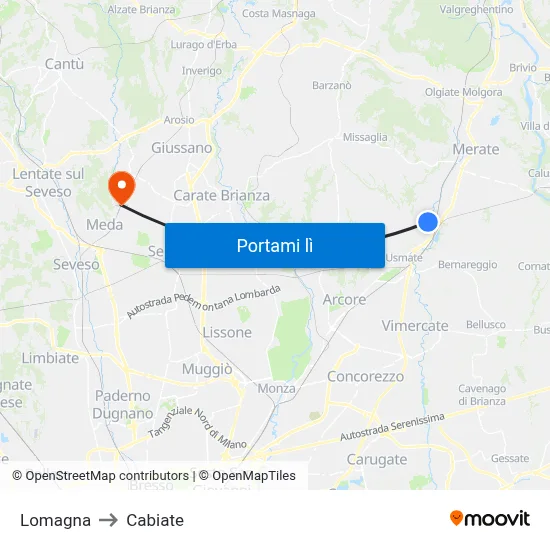 Lomagna to Cabiate map