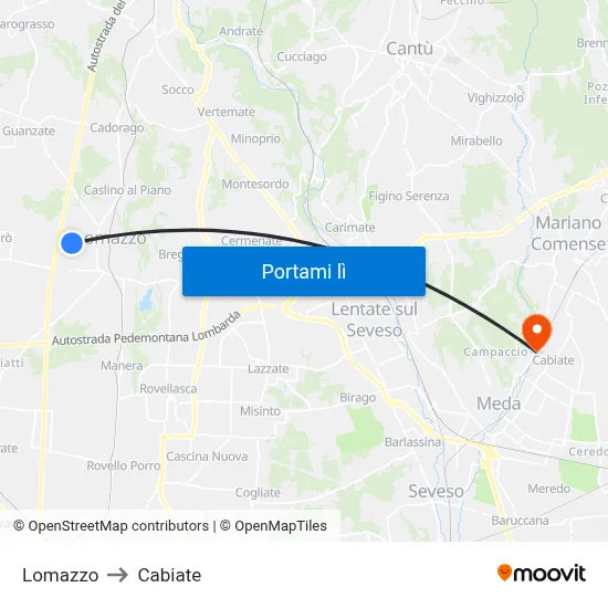 Lomazzo to Cabiate map