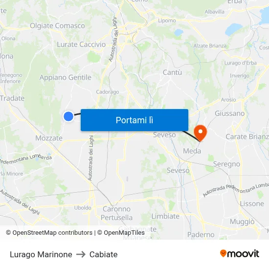 Lurago Marinone to Cabiate map